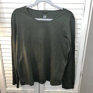 Flax Long Sleeve T-Shirt Layering Round Neck Pullover Cotton Olive Green Small